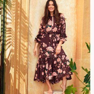 Johanna Ortiz x H&M Dress Womens M Dark Floral Long Sleeve Ruffles Maxi NWT